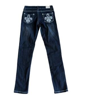 F&F Bedazzled Skinny Jeans Juniors 5/6 Dark Wash Seat Mid Rise Stretch New